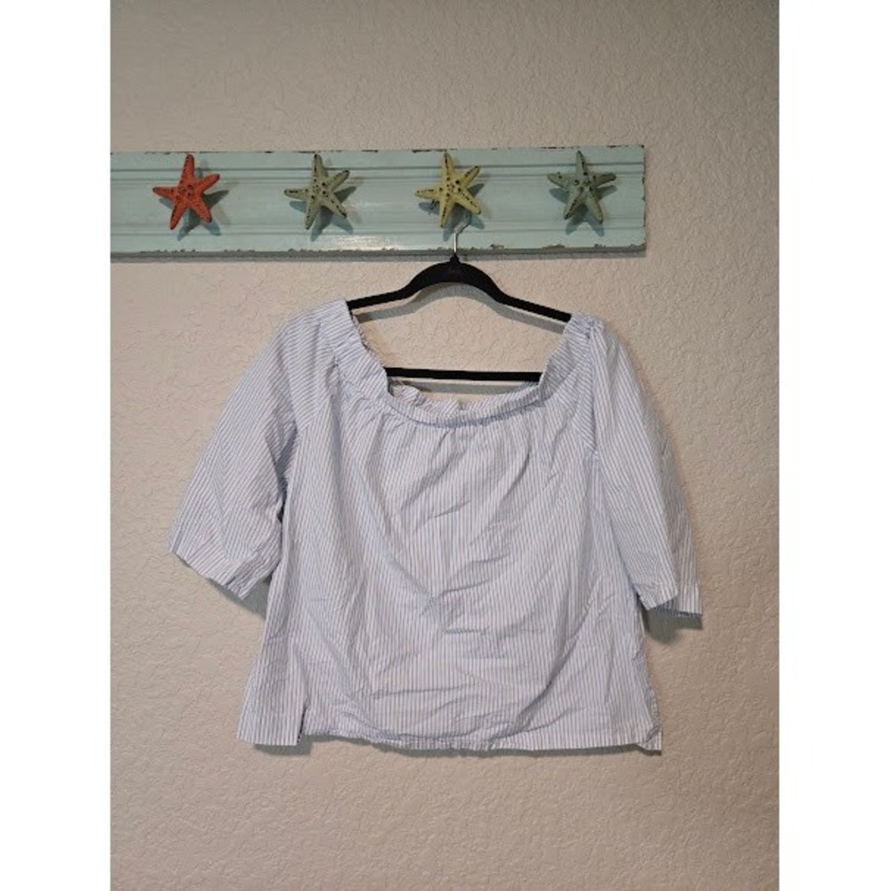 Madewell Blue Striped off the shoulder top
